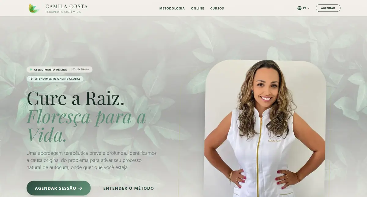 Página inicial do site de Camila Costa, terapeuta sistêmica